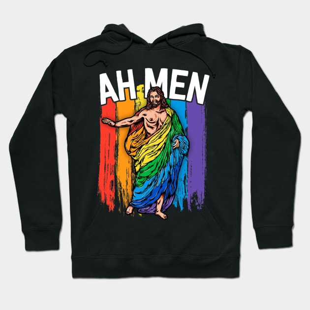 Ah Gay Jesus Funny LGBTQ Gifts Rainbow Hoodie by HaroldKeller